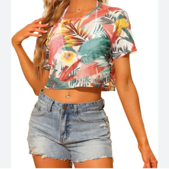 NWT LF The Brand | Hawaiian Button Down Crop‎ Top | Pink/Green | Size XS - Picture 11 of 12